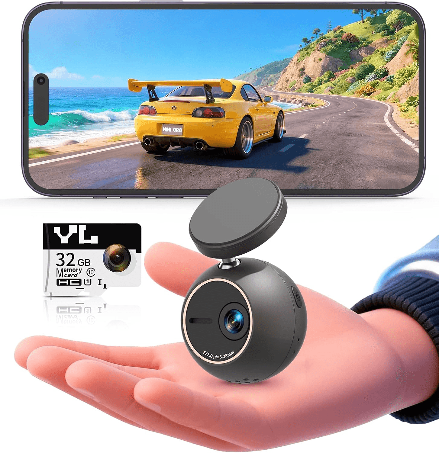 KAWA Mini Dashcam Sphérique 2K avec Commande Vocale et Rotation 360°