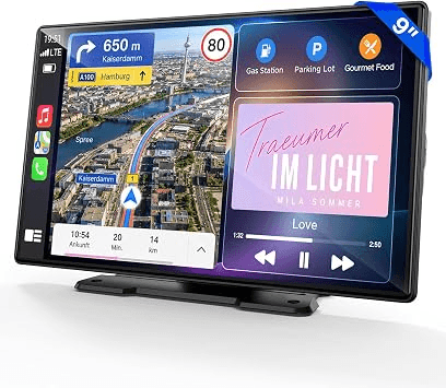 Écran Autoradio Portable LAMTTO 9 Pouces avec Apple CarPlay et Android Auto Sans Fil