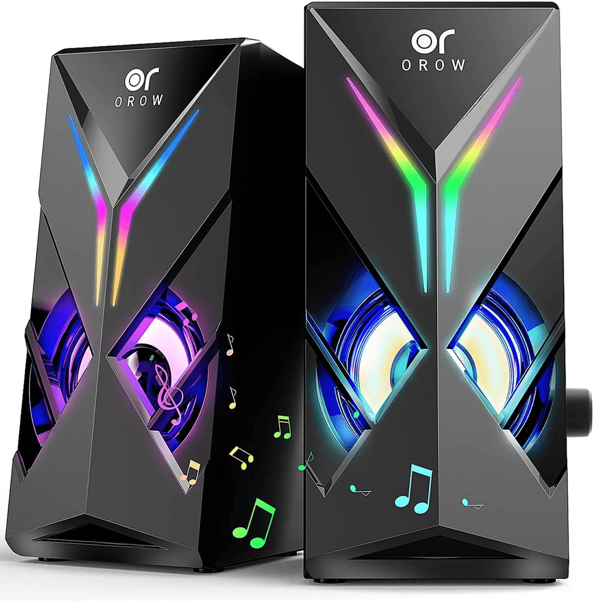 Enceintes PC Gaming OROW S201 10W – Haut-parleurs 2.0 avec Éclairage RGB