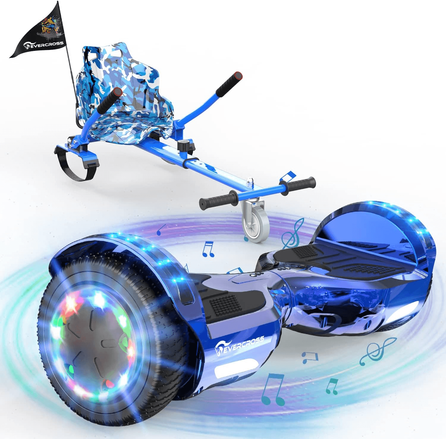 Pack EVERCROSS Hoverboard 6,5 Pouces avec Hoverkart, Bluetooth et LED