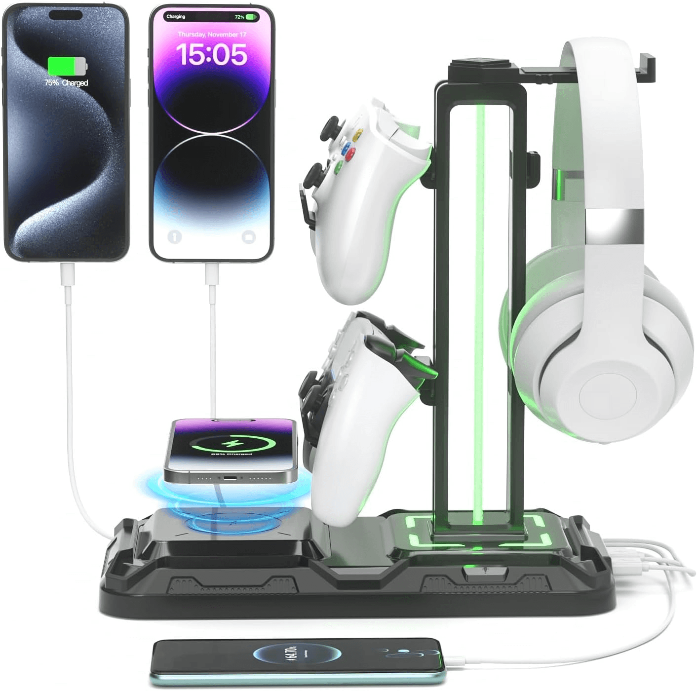 Support Casque Gamer et Manettes KDD avec Charge Sans Fil