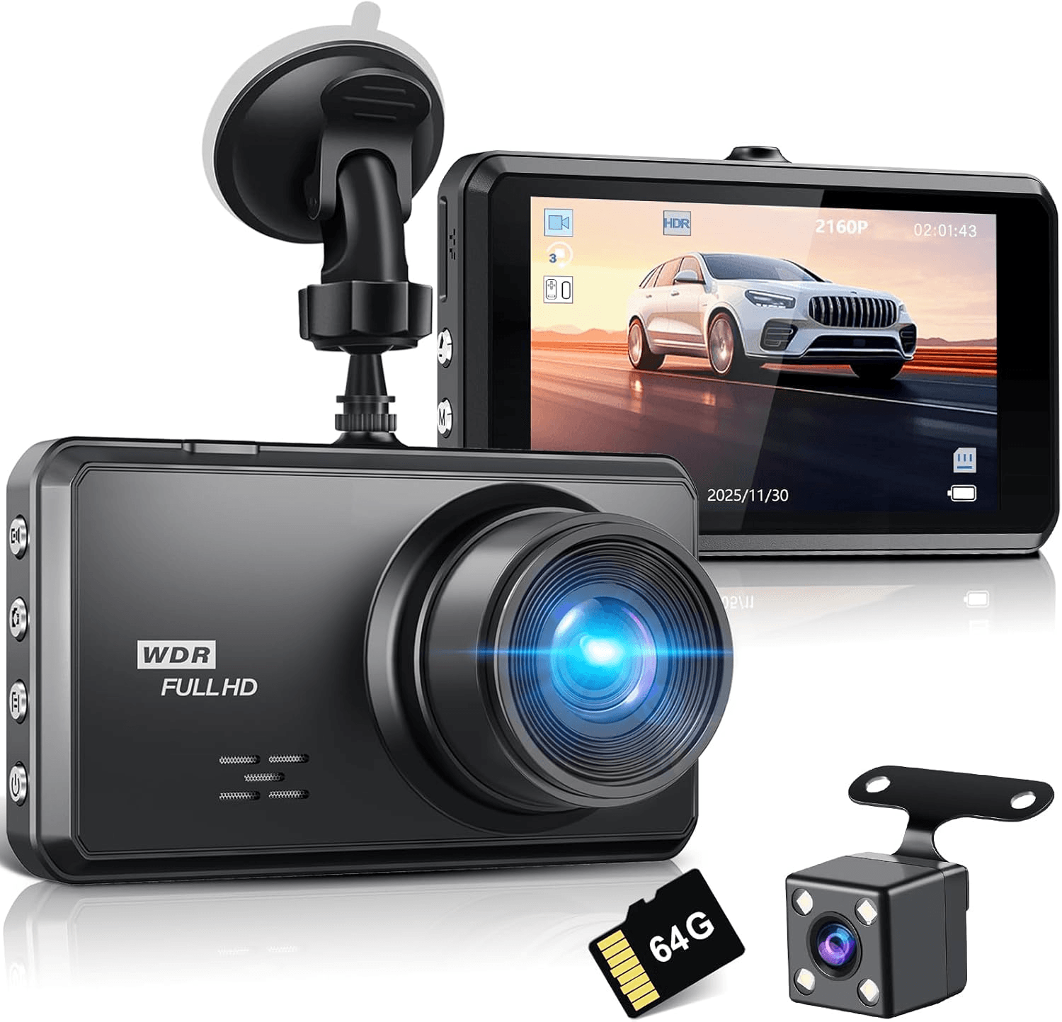 Dashcam Voiture Avant et Arrière Miden S7 2.5K avec Carte SD 64 Go