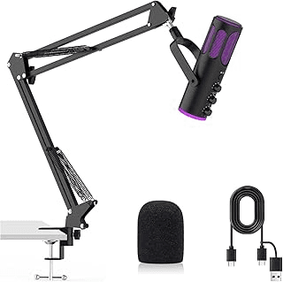 Microphone USB à Condensateur Ortizan avec Bras Articulé et Éclairage RVB